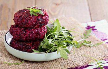 plant-based beet burgers for dinner in a white bowl