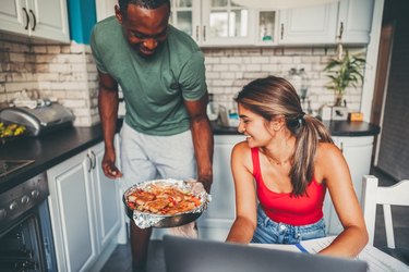 Couple cooking together