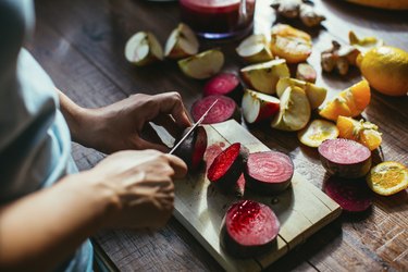 Carbohydrate-rich beets on a cutting board