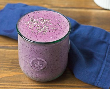 A blueberry smoothie topped with chia seeds