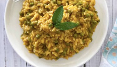 Vegan pumpkin risotto with garnish on top